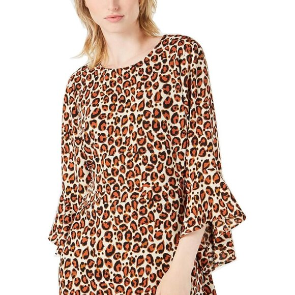 Bar III Women's Sheath Mini Dress Bell-Sleeve Leopard-Print Brown Black Size 8 - Picture 3 of 4